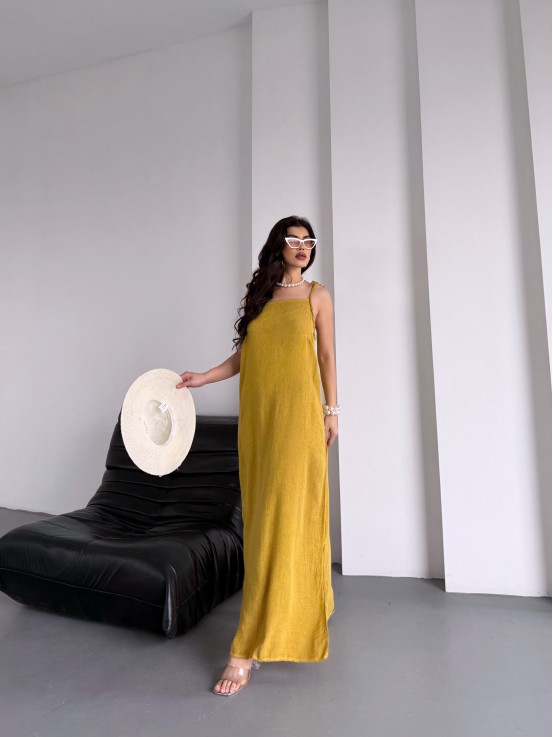 Hardal Sarısı Keten Örgü Elbise Hardal Sarısı Keten Örgü Elbise