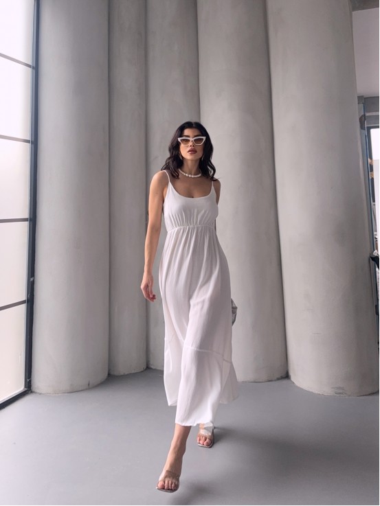 Samyeli Esintili Askılı Beyaz Elbise Samyeli Esintili Askılı Beyaz Elbise