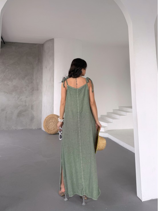 Mint Yeşili Keten Örgü Elbise Mint Yeşili Keten Örgü Elbise