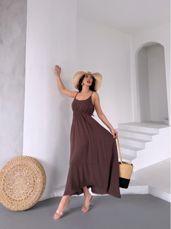 Doğa Ana Askılı Kakao Elbise