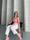 Flexible Bel Lastikli Keten Beyaz Pantolon Flexible Bel Lastikli Keten Beyaz Pantolon