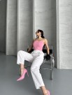 Flexible Bel Lastikli Keten Beyaz Pantolon Flexible Bel Lastikli Keten Beyaz Pantolon