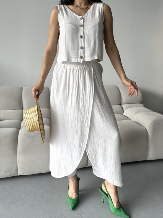 Keten Beyaz Wooden Button Takım Keten Beyaz Wooden Button Takım