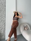Flexible Bel Lastikli Keten Kakao Pantolon Flexible Bel Lastikli Keten Kakao Pantolon