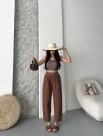 Flexible Bel Lastikli Keten Kakao Pantolon Flexible Bel Lastikli Keten Kakao Pantolon