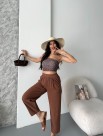 Flexible Bel Lastikli Keten Kakao Pantolon Flexible Bel Lastikli Keten Kakao Pantolon