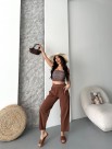 Flexible Bel Lastikli Keten Kakao Pantolon Flexible Bel Lastikli Keten Kakao Pantolon