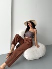 Flexible Bel Lastikli Keten Kakao Pantolon Flexible Bel Lastikli Keten Kakao Pantolon