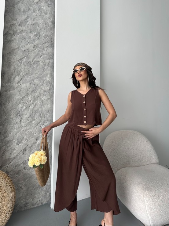 Keten Kakao Wooden Button Takım