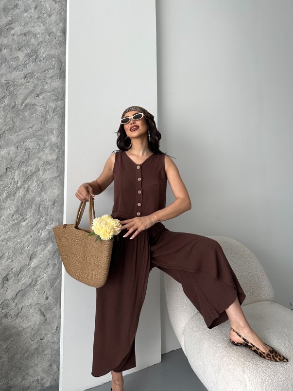 Keten Kakao Wooden Button Takım Keten Kakao Wooden Button Takım