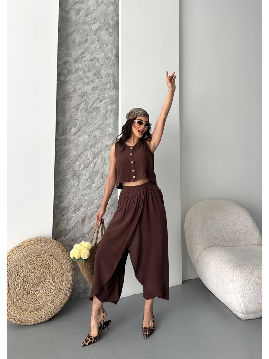 Keten Kakao Wooden Button Takım Keten Kakao Wooden Button Takım