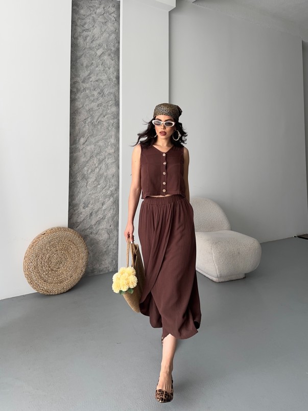 Keten Kakao Wooden Button Takım Keten Kakao Wooden Button Takım
