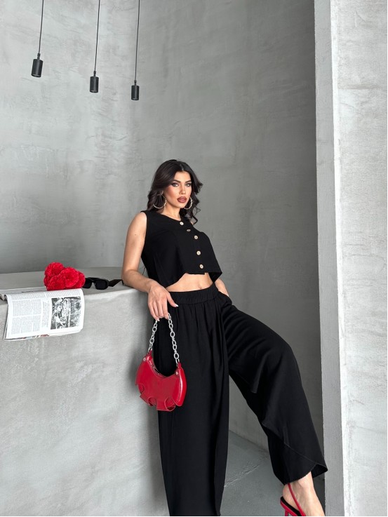 Keten Siyah Wooden Button Takım